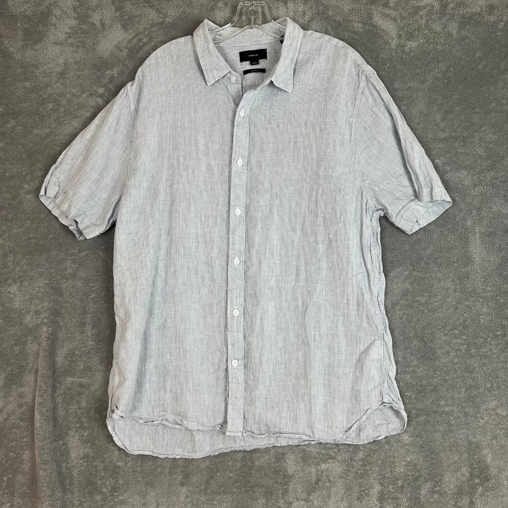 Vince Button Down Shirt Womens XL 100% Linen Striped Nautical Lightweight
